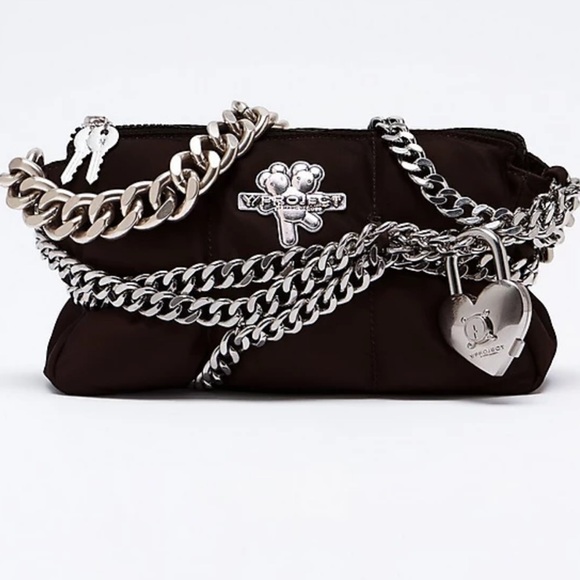 🧸🤎🧸 HEAVEN BY MARC JACOBS Y/Project Brown Chain-Embellished Bag 🧸🤎🧸 NWT 🧸🤎🧸 - Picture 1 of 16